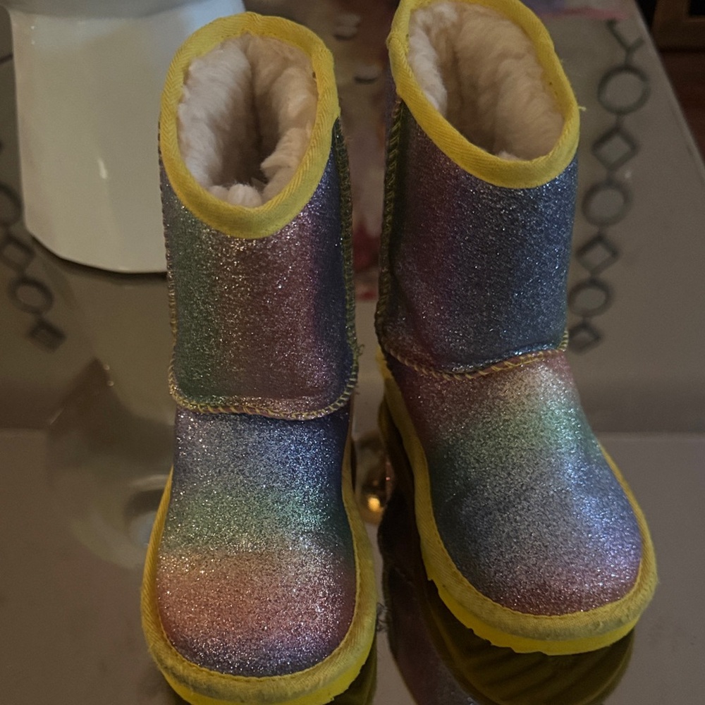 UGG Glitter Boots with Yellow Trim